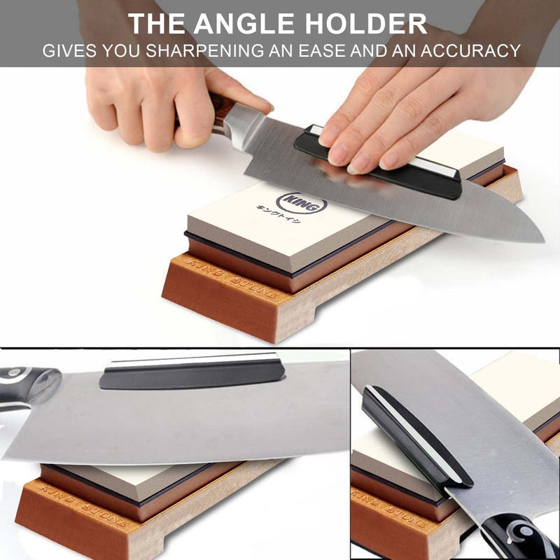 King Japanese Knife Sharpener 1000/6000 Grit and Knife Angle Holder Set by B&B japan for Stainless Steel Cutlery and Pointed Carver, Best for Long-Lasting Sharpness, "KING" Trade Mark - Image 2